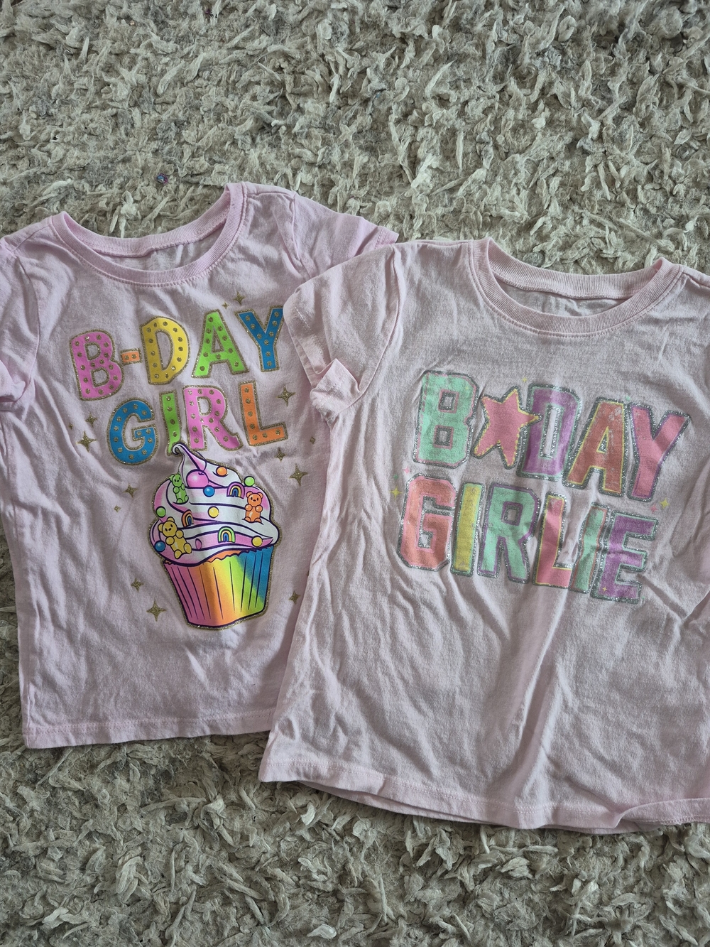 Girls 3T And XS 4 Pink B-Day Girl Graphic Tee Bundle